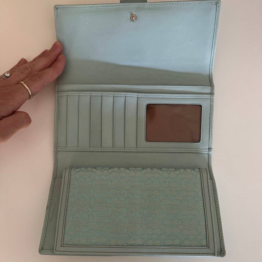 Coach Vintage Soho Signature Buckle Trifold Wallet and Checkbook Blue Teal Rare - Picture 4 of 10